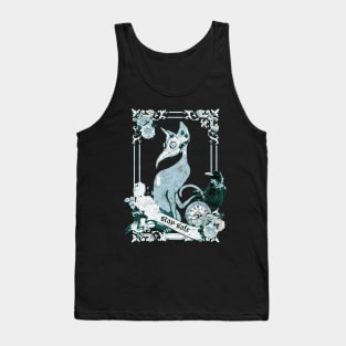 Cat Plague Doctor Say  "stay safe" blue Tank Top